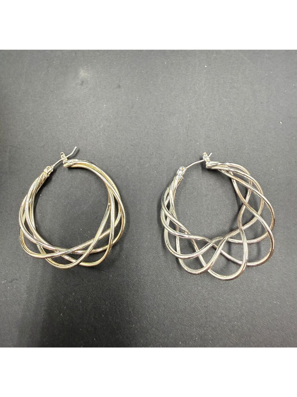 J & H Designs Silver Twisted Hoop Earrings Set Open Weave